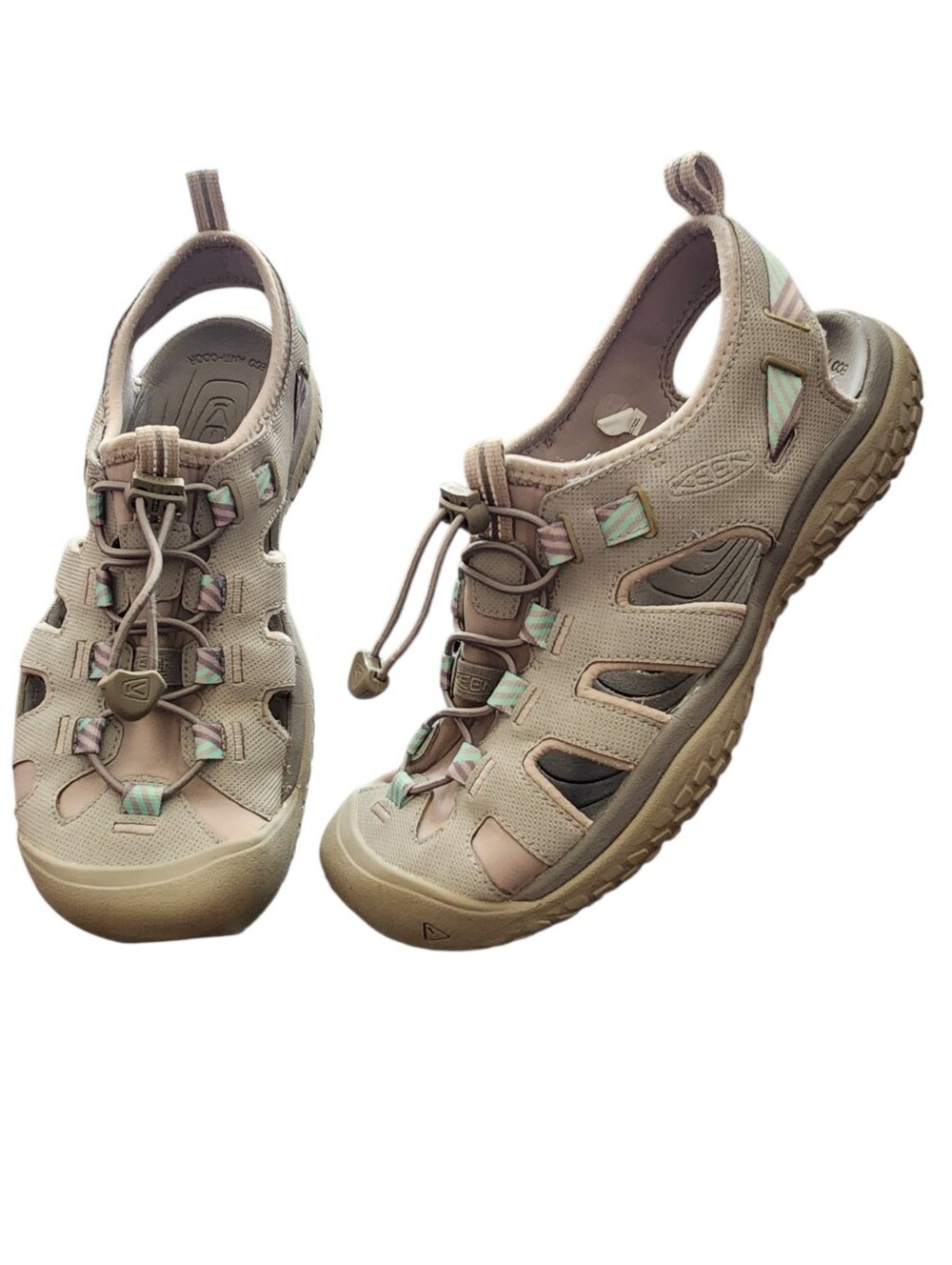 KEEN Whisper Waterproof Closed Toe Hiking Sandals Gray/Mint Green/Pink Size 9.5